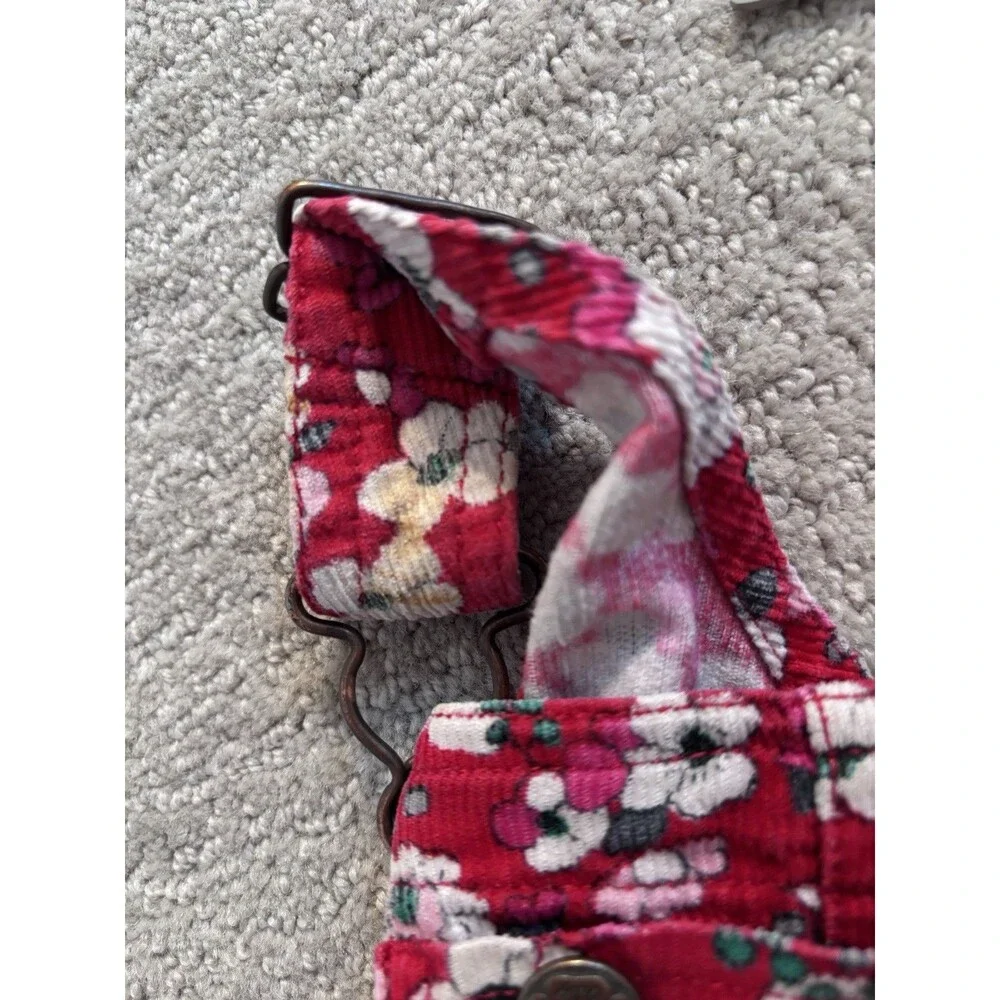Oshkosh B’Gosh Vestbak Girl’s Red Corduroy Floral Overalls Cherry Blossom 18 Mo